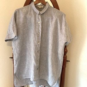 Eileen Fisher Light Blue Linen Button Down Short Sleeve Tunic Size Small